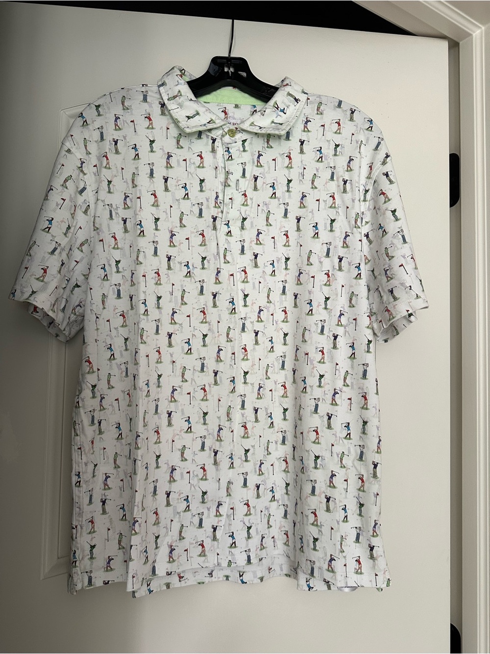Men's White Short-Sleeve Polo with Golf Print